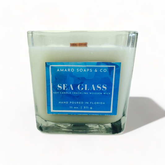 Sea Glass Wooden Wick Soy Candle